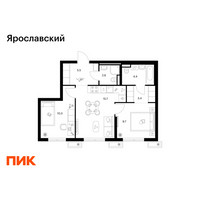 Планировка двухкомнатной(квартира) площадью 51.6 квадратных метров в “ЖК Ярославский”