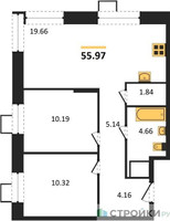 Планировка двухкомнатной(квартира) площадью 55.97 квадратных метров в “ЖК Апарт-отель Тропарево парк”