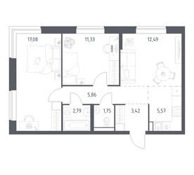 Планировка двухкомнатной(квартира) площадью 60.29 квадратных метров в ЖК “ЖК Новое Видное”