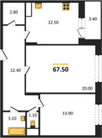 Планировка двухкомнатной(квартира) площадью 67.5 квадратных метров в “ЖК Эдельвейс (Первомайское)”