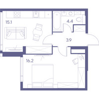 Планировка однокомнатной(квартира) площадью 39.6 квадратных метров в “ЖК THE LOT by Akvilon”