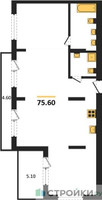 Планировка двухкомнатной(квартира) площадью 75.6 квадратных метров в “ЖК Первый квартал”