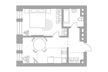 Планировка однокомнатной(квартира) площадью 40.59 квадратных метров в ЖК “ЖК Павелецкая от Гранель”