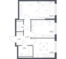 Планировка двухкомнатной(квартира) площадью 50.82 квадратных метров в “ЖК Пригород Лесное”