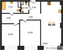 Планировка двухкомнатной(квартира) площадью 66.3 квадратных метров в “ЖК Архитектурный проект RAKURS (Ракурс)”