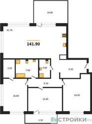 Планировка трехкомнатной(квартира) площадью 141.9 квадратных метров в ЖК “ЖК Vnukovo Country Club (Внуково Кантри Клаб)”
