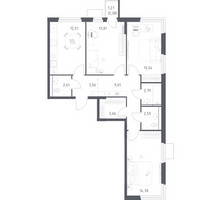 Планировка трехкомнатной(квартира) площадью 78.74 квадратных метров в “ЖК Мытищи Парк”