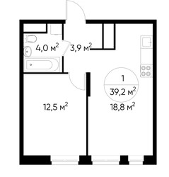 Планировка однокомнатной(квартира) площадью 39.2 квадратных метров в ЖК “ЖК Первый Московский”