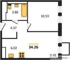 Планировка однокомнатной(квартира) площадью 34.26 квадратных метров в “ЖК Горки Парк”