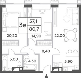 Планировка трехкомнатной(квартира) площадью 80.7 квадратных метров в ЖК “ЖК Will Towers (Вилл Тауэрс)”