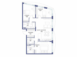 Планировка трехкомнатной(квартира) площадью 98.72 квадратных метров в “ЖК Остров”