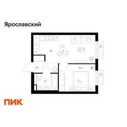 Планировка однокомнатной(квартира) площадью 34.6 квадратных метров в ЖК “ЖК Ярославский”