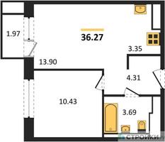 Планировка однокомнатной(квартира) площадью 36.27 квадратных метров в “ЖК Пригород Лесное”