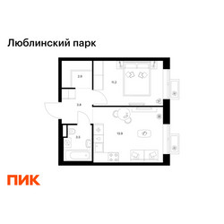 Планировка однокомнатной(квартира) площадью 35.3 квадратных метров в ЖК “ЖК Люблинский парк”