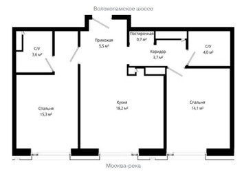 Планировка двухкомнатной(квартира) площадью 65.1 квадратных метров в ЖК “ЖК City bay (Сити Бэй)”