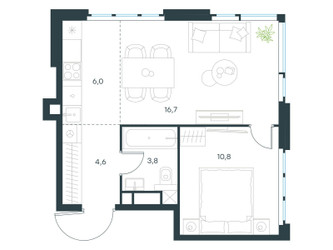 Планировка двухкомнатной(квартира) площадью 41.9 квадратных метров в ЖК “ЖК Левел Мичуринский”