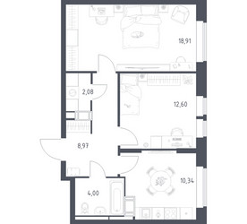 Планировка двухкомнатной(квартира) площадью 56.9 квадратных метров в ЖК “ЖК Большое Путилково”