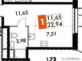 Планировка студии(апартаменты) площадью 22.94 квадратных метров в “ЖК Движение. Говорово”