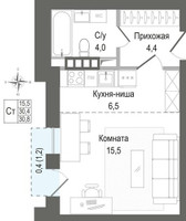 Планировка студии(квартира) площадью 30.4 квадратных метров в “ЖК КИНОКВАРТАЛ”