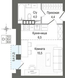 Планировка студии(квартира) площадью 30.4 квадратных метров в ЖК “ЖК КИНОКВАРТАЛ”