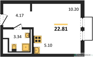 Планировка студии(квартира) площадью 22.81 квадратных метров в “ЖК Пригород Лесное”