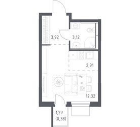 Планировка студии(квартира) площадью 22.65 квадратных метров в ЖК “ЖК Мытищи Парк”