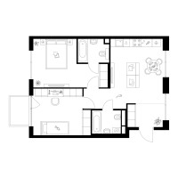 Планировка двухкомнатной(квартира) площадью 63.2 квадратных метров в “Квартал Мит”