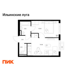 Планировка однокомнатной(квартира) площадью 32.32 квадратных метров в ЖК “ЖК Ильинские луга”