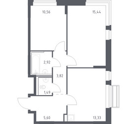 Планировка двухкомнатной(квартира) площадью 53.16 квадратных метров в ЖК “ЖК Рублевский Квартал”