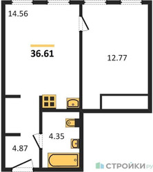Планировка однокомнатной(апартаменты) площадью 36.61 квадратных метров в ЖК “ЖК Insider (Инсайдер)”