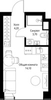 Планировка студии(квартира) площадью 22 квадратных метров в “ЖК Веер”
