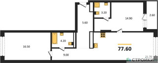 Планировка двухкомнатной(квартира) площадью 77.6 квадратных метров в “ЖК Первый квартал”