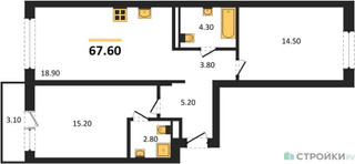Планировка двухкомнатной(квартира) площадью 67.6 квадратных метров в “ЖК Первый квартал”