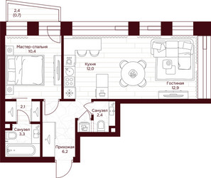 Планировка однокомнатной(квартира) площадью 50 квадратных метров в ЖК “ЖК Дом 7 Даниловский”