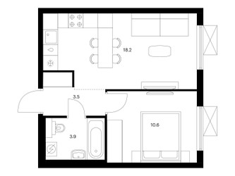 Планировка однокомнатной(квартира) площадью 36.2 квадратных метров в ЖК “ЖК Никольские луга”