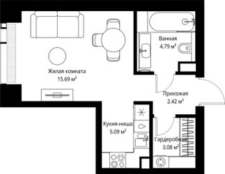 Планировка студии(квартира) площадью 31.07 квадратных метров в ЖК “ЖК Веер”