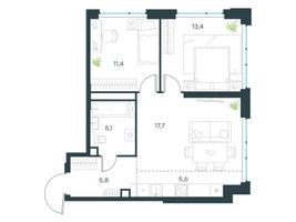 Планировка трехкомнатной(квартира) площадью 59 квадратных метров в “ЖК Левел Мичуринский”