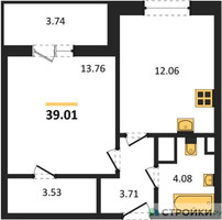 Планировка однокомнатной(квартира) площадью 39.01 квадратных метров в “ЖК Светлый мир Станция Л”