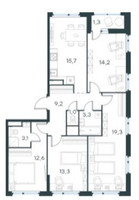 Планировка 4+ комнатной(квартира) площадью 93 квадратных метров в “ЖК Level Лесной”