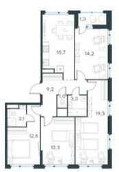 Планировка 4+ комнатной(квартира) площадью 93 квадратных метров в ЖК “ЖК Level Лесной”
