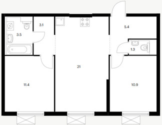 Планировка двухкомнатной(квартира) площадью 56.6 квадратных метров в ЖК “ЖК Люблинский парк”