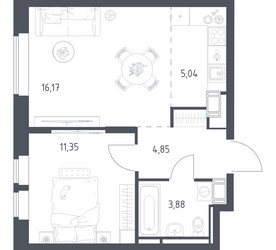 Планировка однокомнатной(квартира) площадью 41.29 квадратных метров в ЖК “ЖК Большое Путилково”