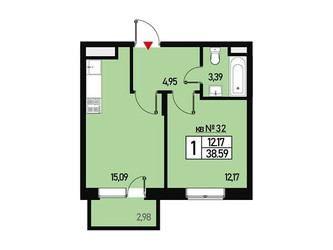 Планировка однокомнатной(квартира) площадью 35 квадратных метров в ЖК “ЖК Борисоглебское”