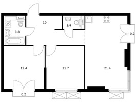 Планировка двухкомнатной(квартира) площадью 61.2 квадратных метров в “ЖК Руставели 14”