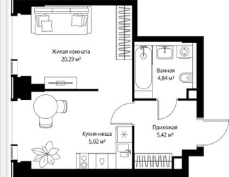 Планировка однокомнатной(квартира) площадью 35.57 квадратных метров в ЖК “Мультиквартал СИТИДЗЕН”