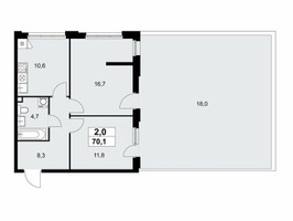 Планировка двухкомнатной(квартира) площадью 70.1 квадратных метров в “ЖК Дзен-кварталы”