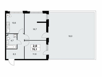 Планировка двухкомнатной(квартира) площадью 70.1 квадратных метров в ЖК “ЖК Дзен-кварталы”