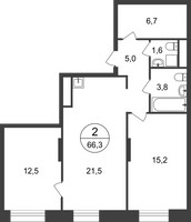 Планировка двухкомнатной(квартира) площадью 66.3 квадратных метров в “ЖК Первый Московский”