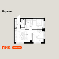 Планировка двухкомнатной(квартира) площадью 55.3 квадратных метров в “Нарвин”