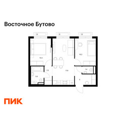 Планировка двухкомнатной(квартира) площадью 51.3 квадратных метров в ЖК “ЖК Восточное Бутово”